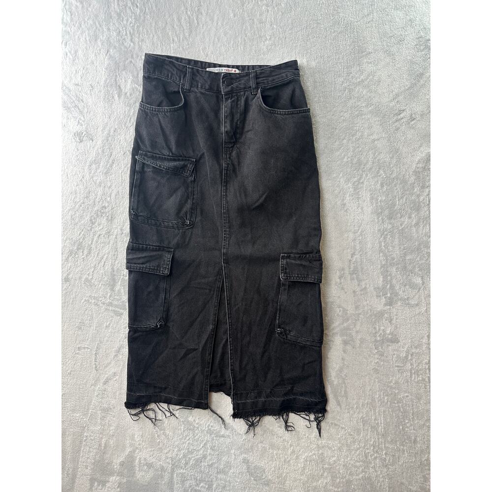 Robin’s Jean Black Denim Cargo Skirt – Frayed Hem - Size 38